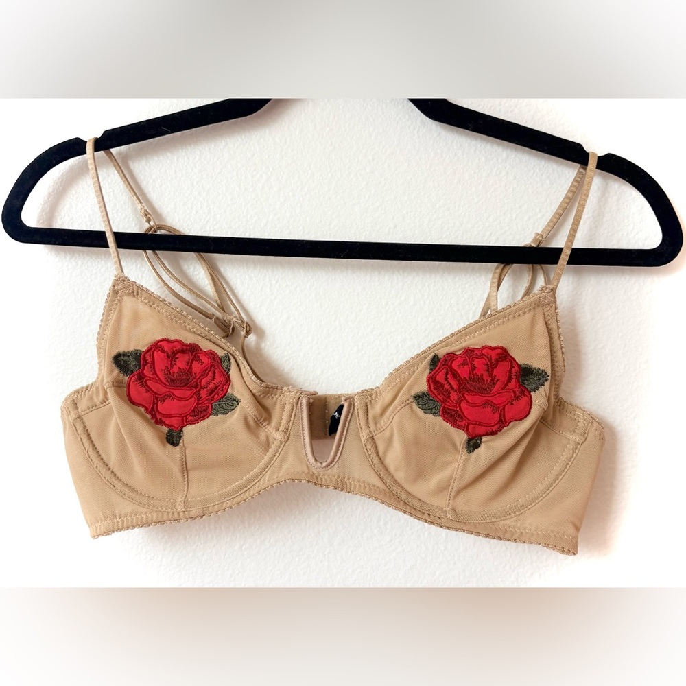 Out From Under Embroidered Rose Tan Bra Size 34C Urban Outfitters